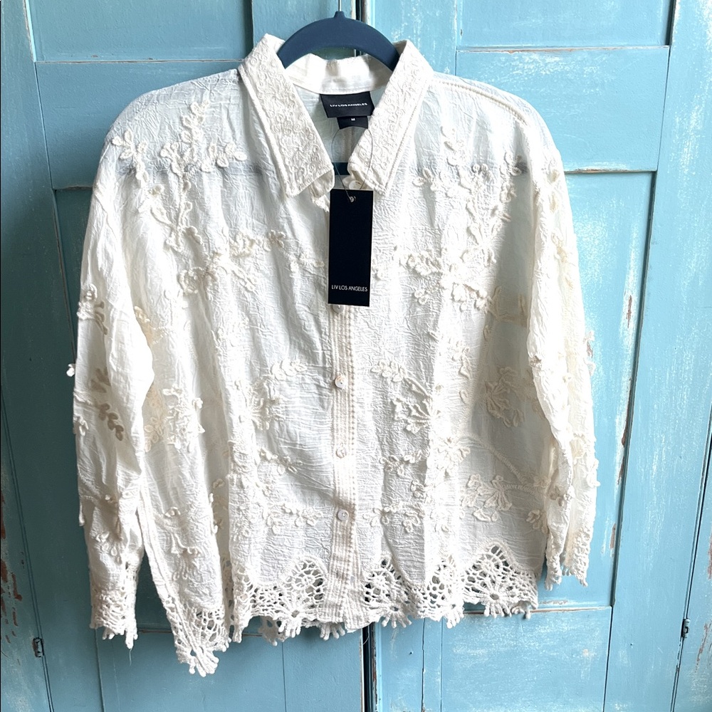Cream color Lace Button Down Shirt